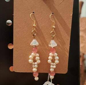 Pink and white beaded earrings